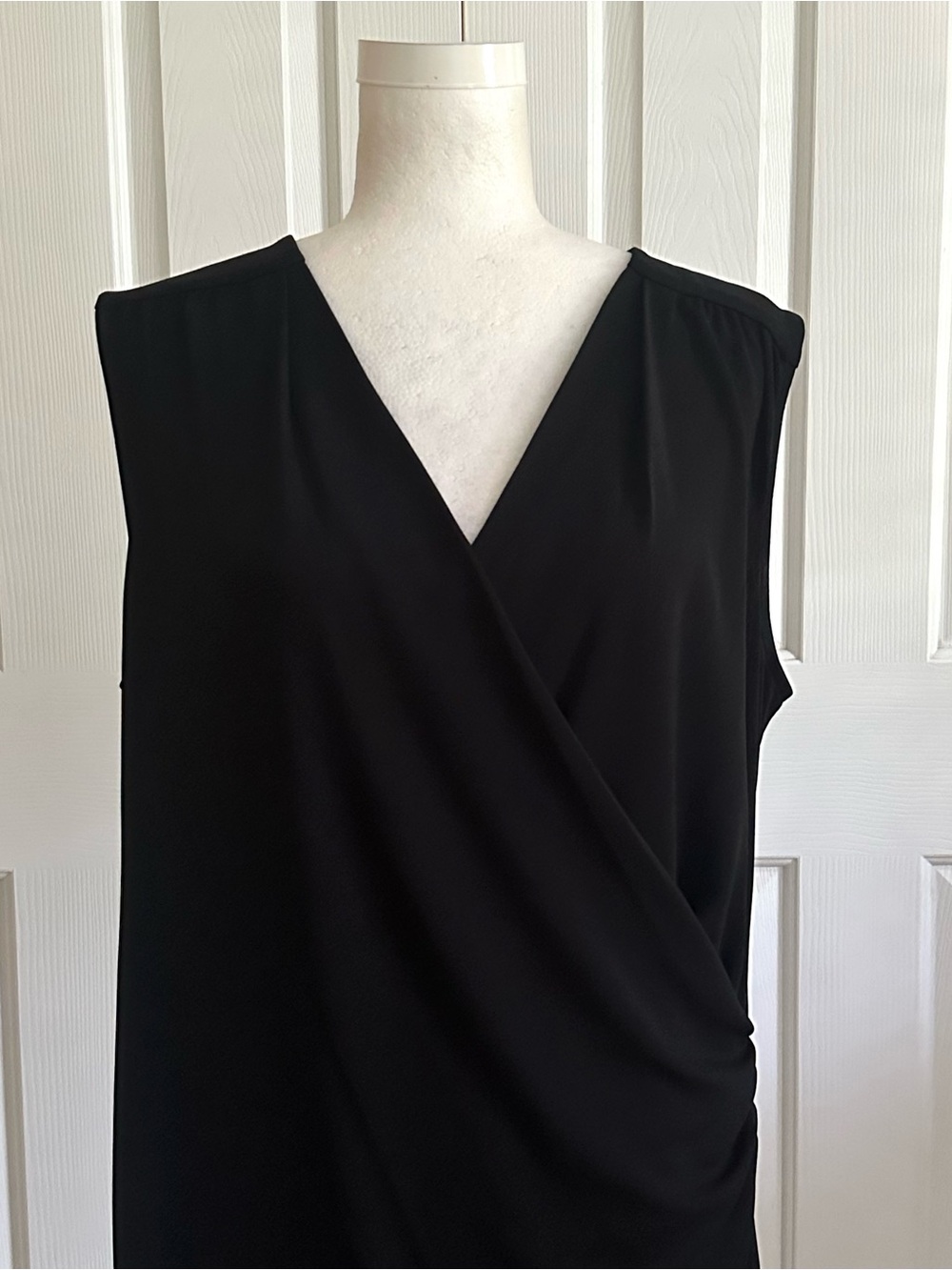 Anne Klein Black Sleeveless Surplice V-Neck Ruched Side Midi Dress Size XL - Picture 9 of 13